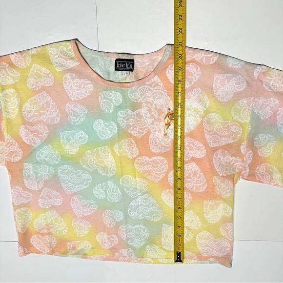 Vintage NWT Tee Shorts Set Pastel Watercolor Lace Hearts Cotton Blend USA Medium - Picture 8 of 15